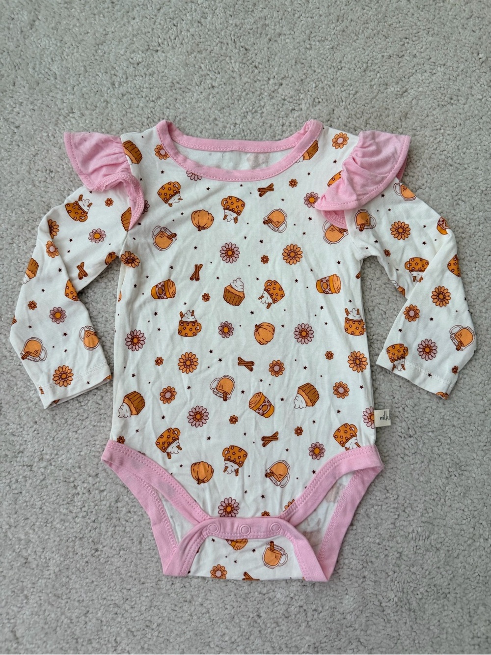 Milkberry Pink-Trim Pumpkin Print Baby Bodysuit & Pants Set - Picture 2 of 11